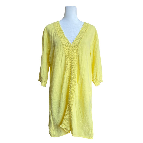 Seaspice Resort Wear Clara Tunic Dress Gauzy Peruvian Cotton Yellow Med Cover-Up - Picture 1 of 9